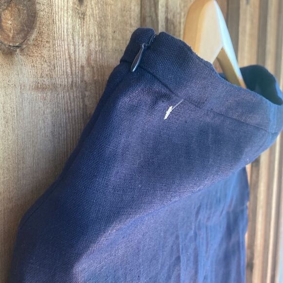 Pure Collection Linen Navy Midi Skirt- Front Slit - Picture 6 of 9